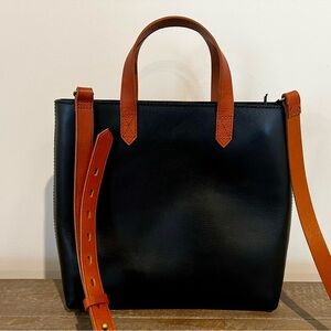 Madewell genuine leather zip top transport crossbody bag black/brown NWOT